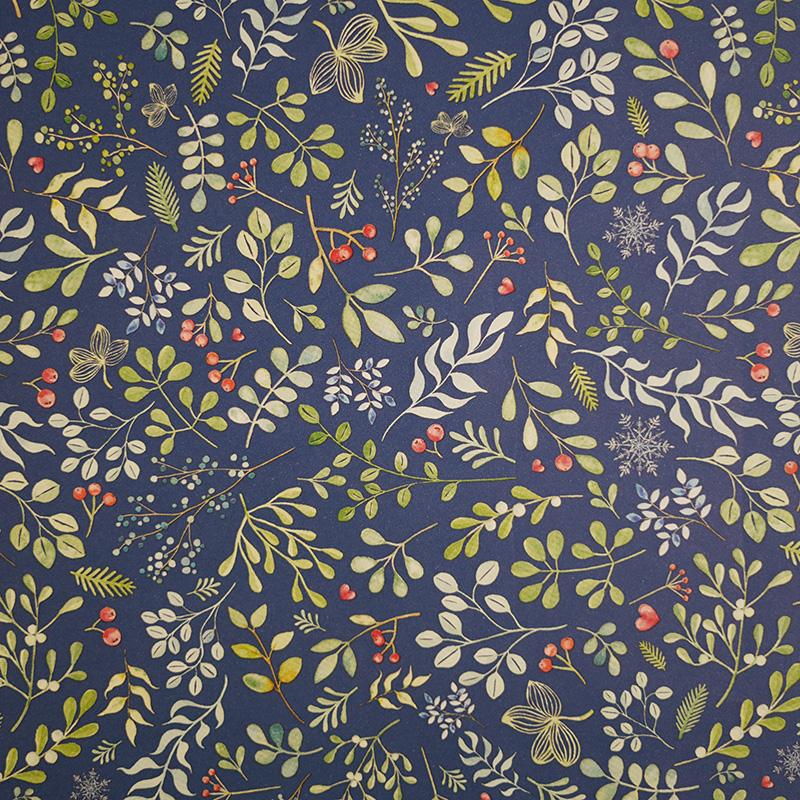 Gavepapir, Blue Winter Leaf, 57 cm x 120 m