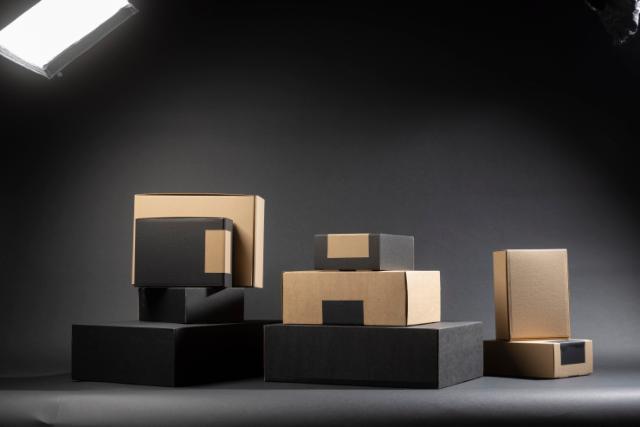 Shipping boxes in black and brown